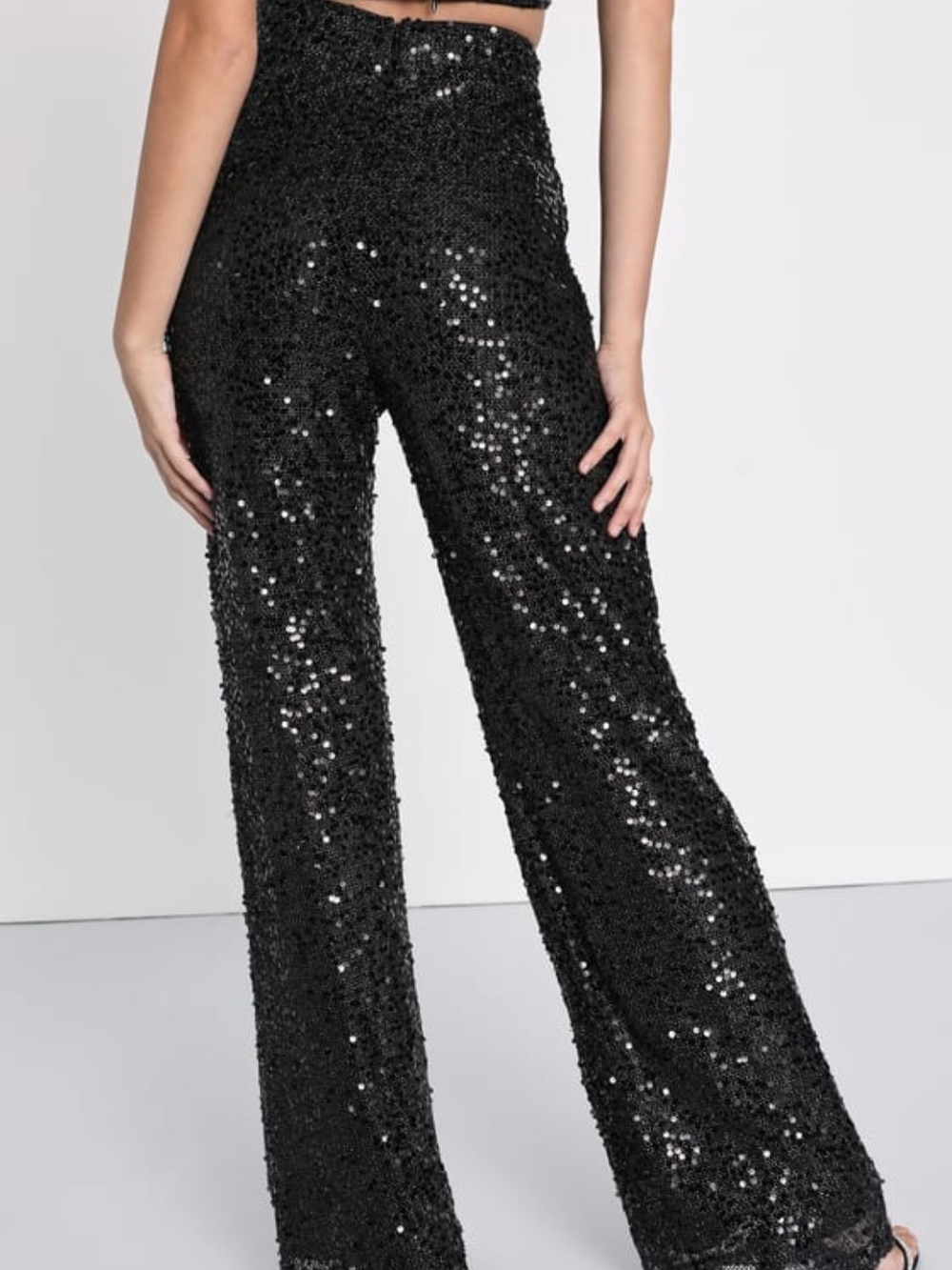 Lulu's Black Sequin Wide-Leg, Top with Matching Pants - Picture 7 of 7